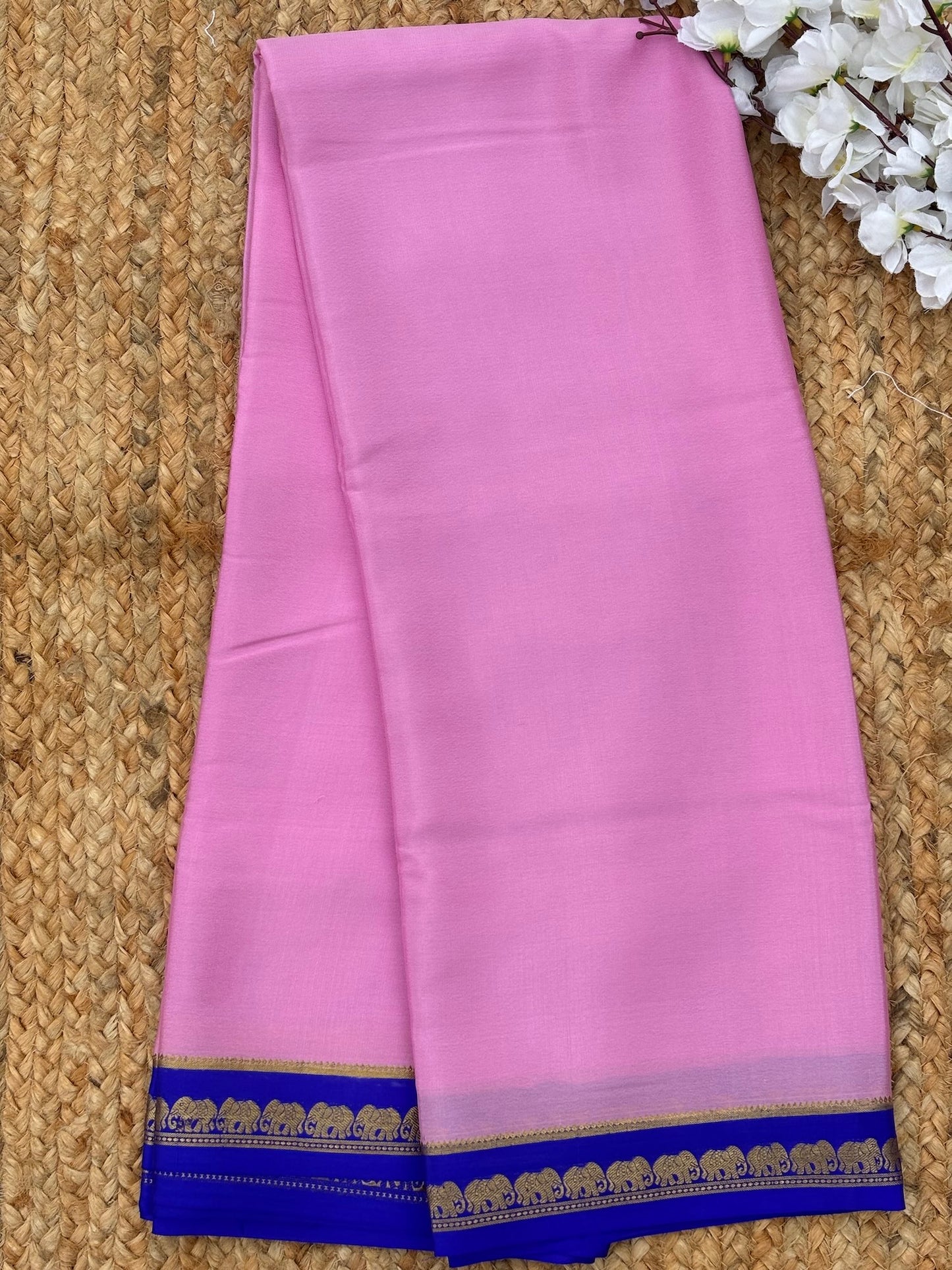 Pink n Blue Mysore Crepe Silk