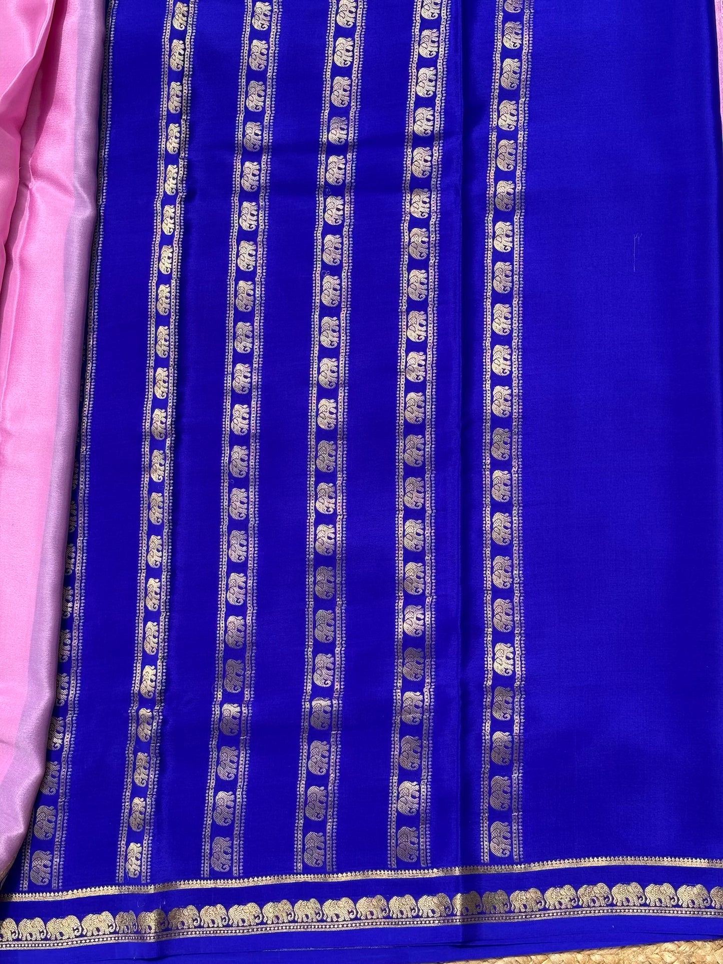 Pink n Blue Mysore Crepe Silk