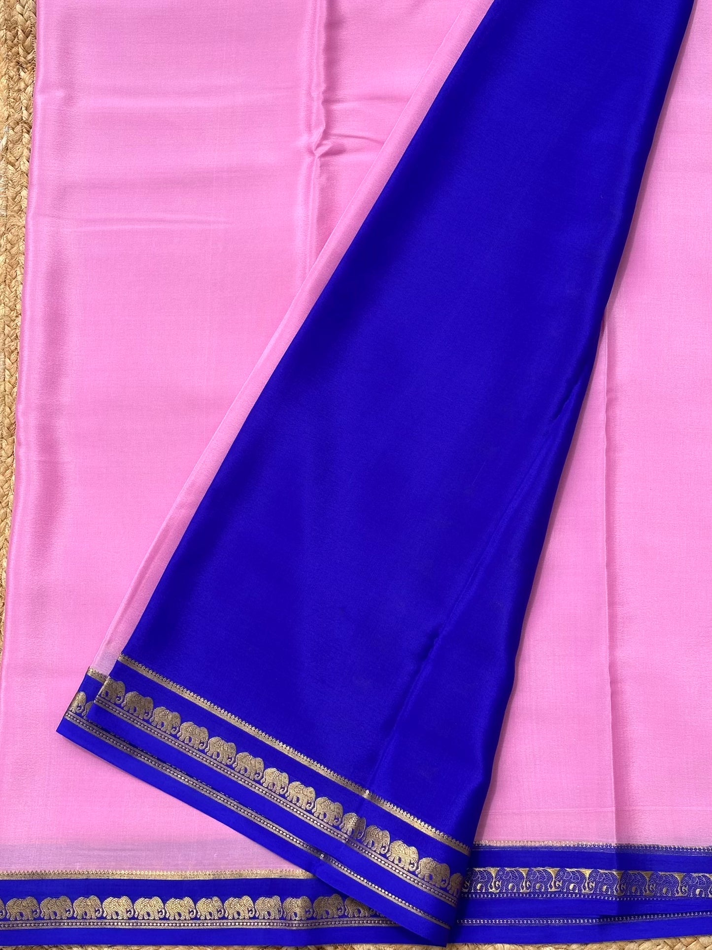 Pink n Blue Mysore Crepe Silk