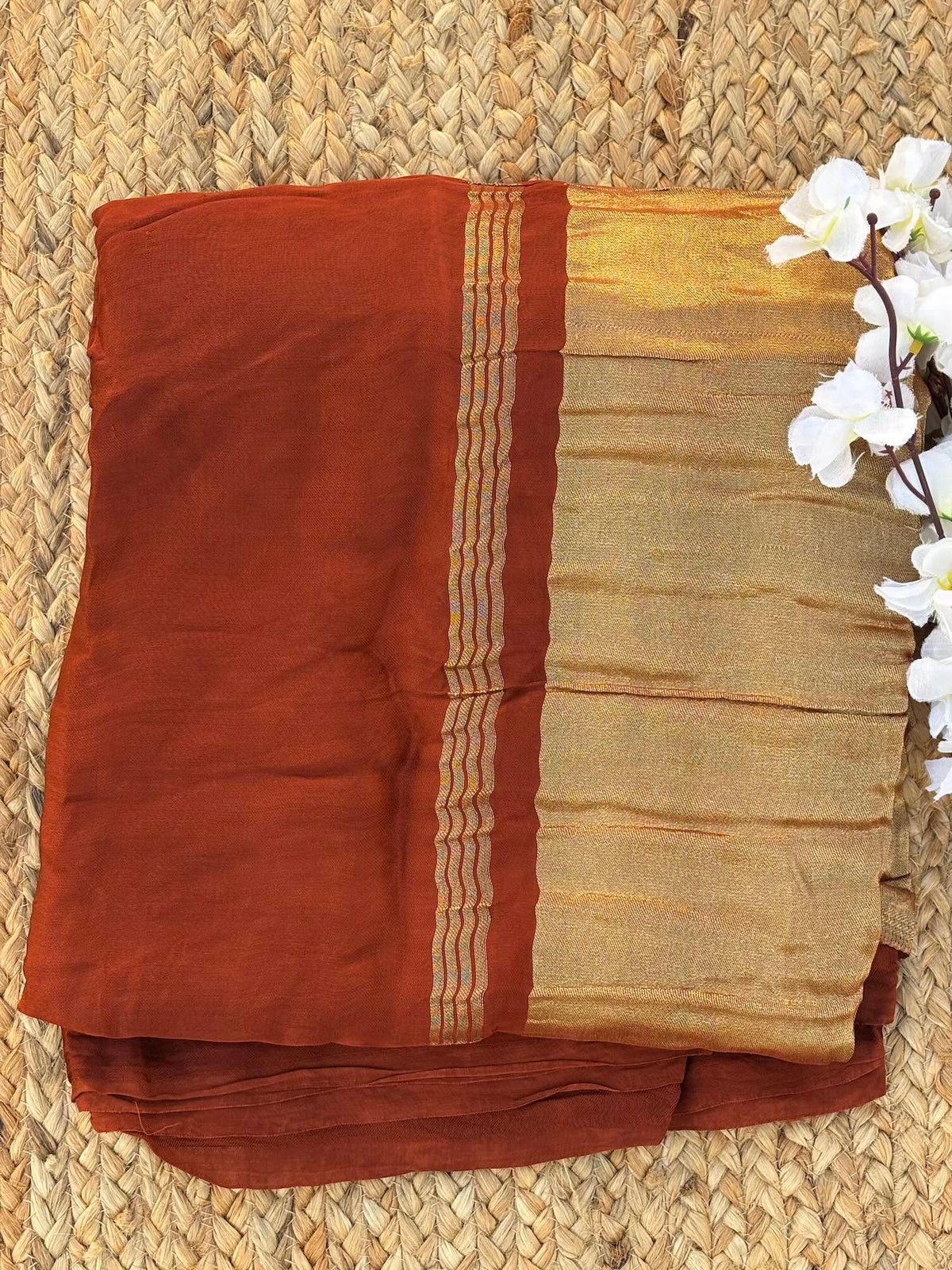 Rust brown pure modal silk saree