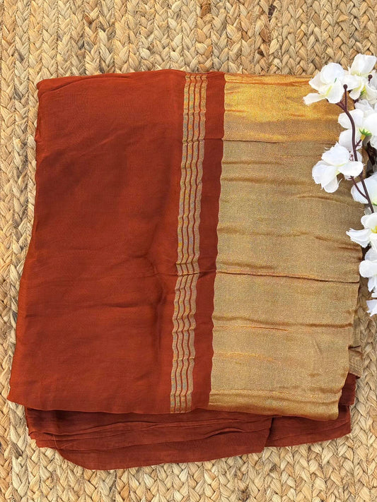 Rust brown pure modal silk saree