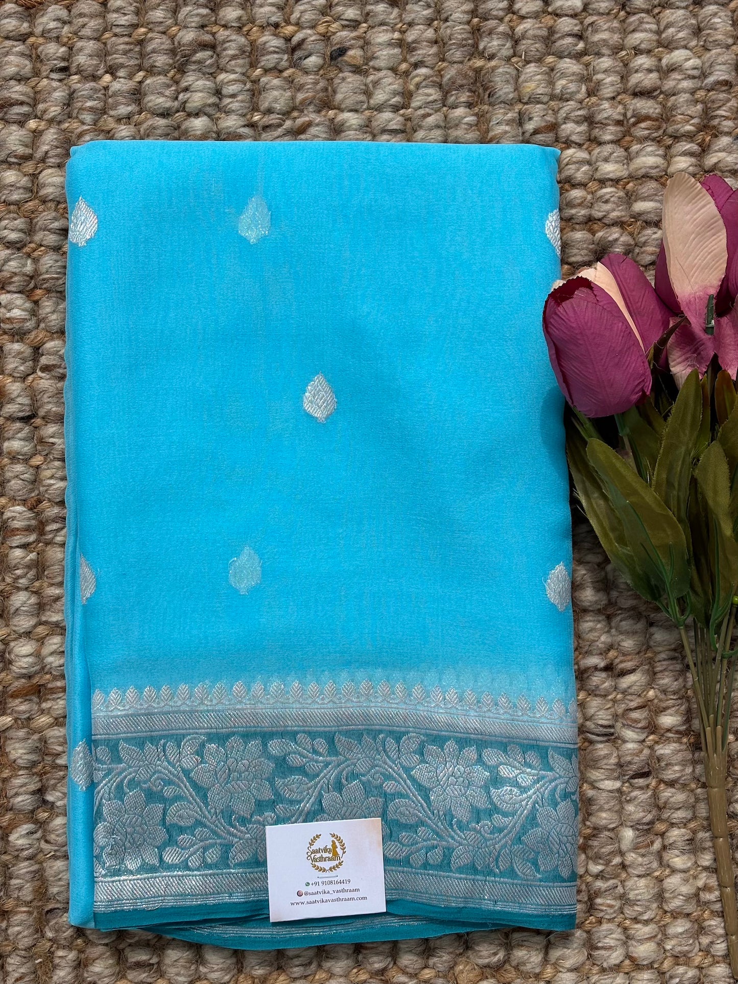 Light Blue and Dark blue banarasi pure khadi chiffon