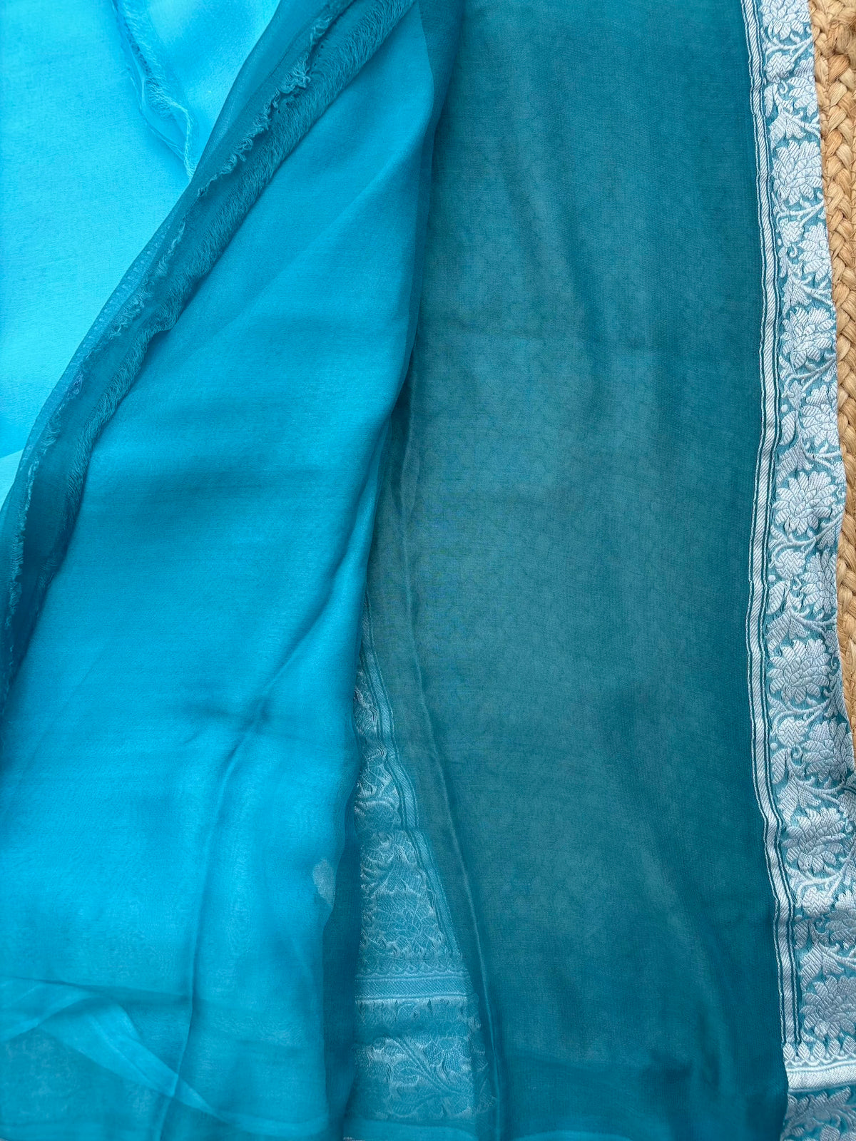 Light Blue and Dark blue banarasi pure khadi chiffon