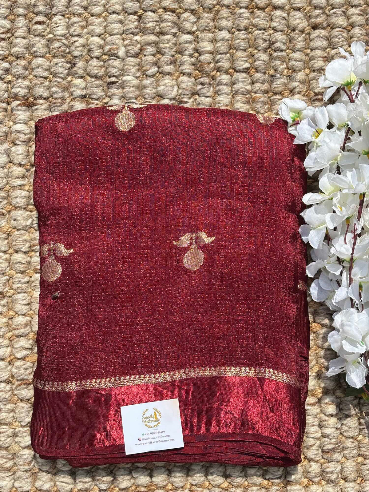 Wine Jute Linen Saree