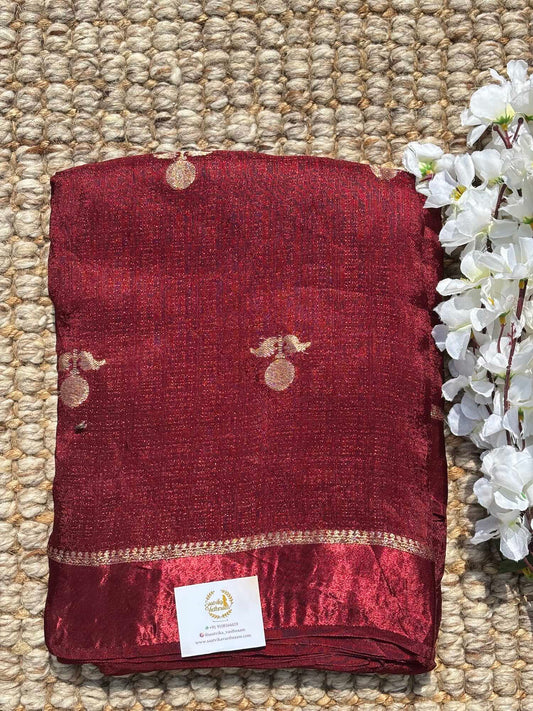 Wine Jute Linen Saree