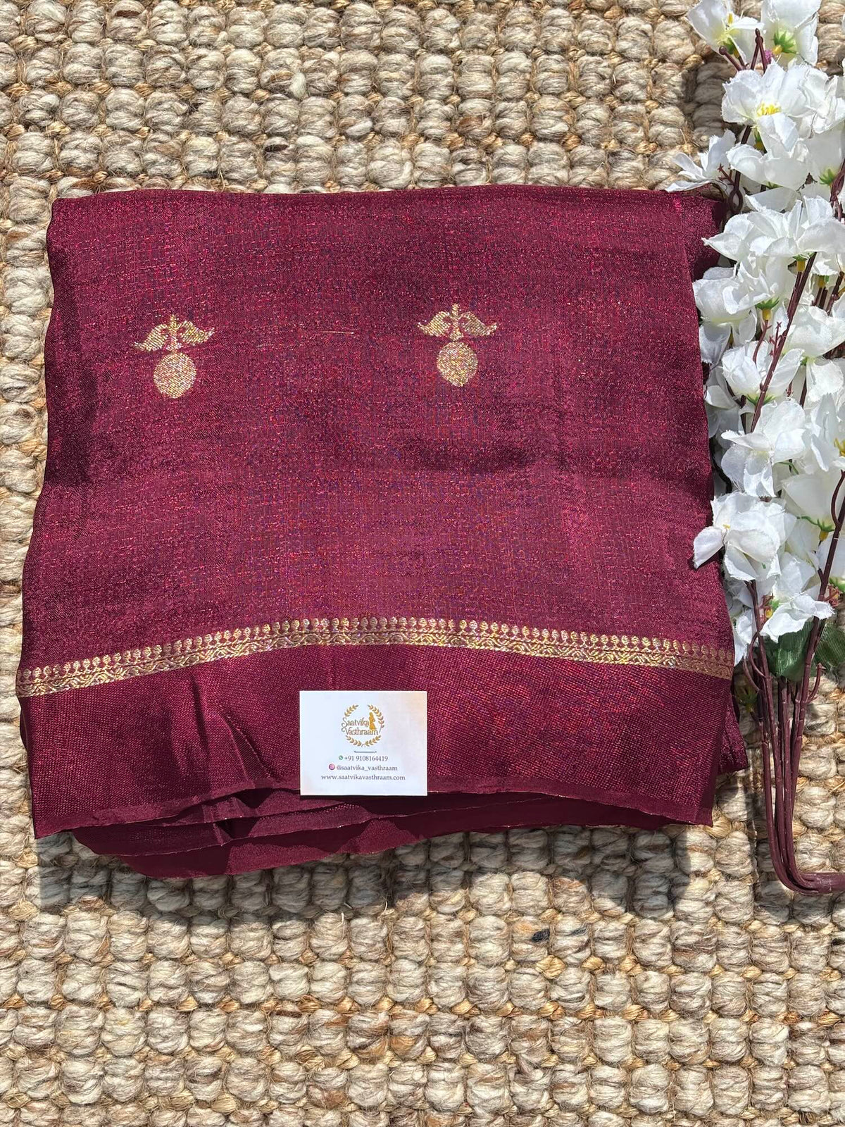 Deep Marron Jute Linen Saree