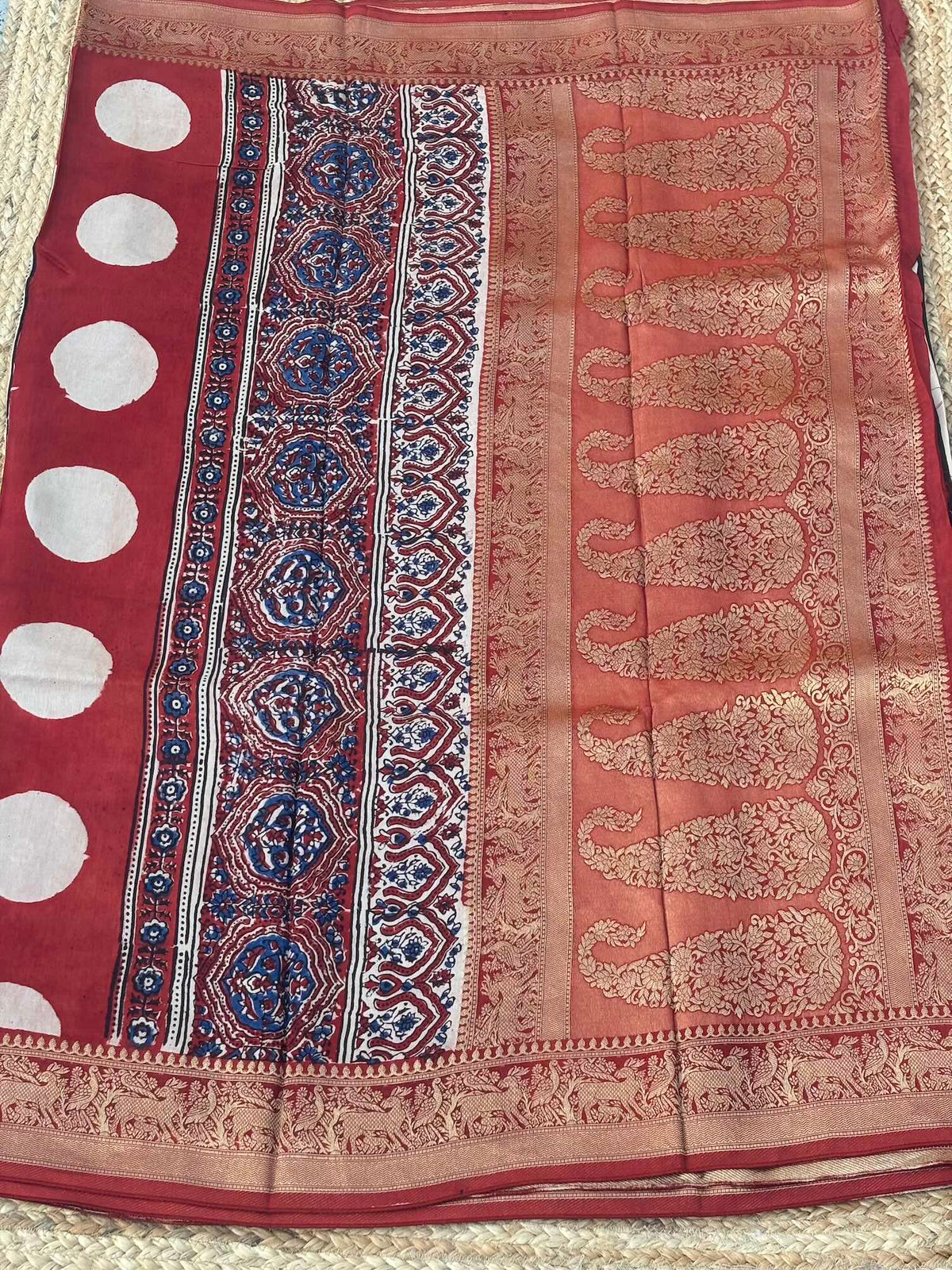 White n Black Ajrak Dola Silk Saree