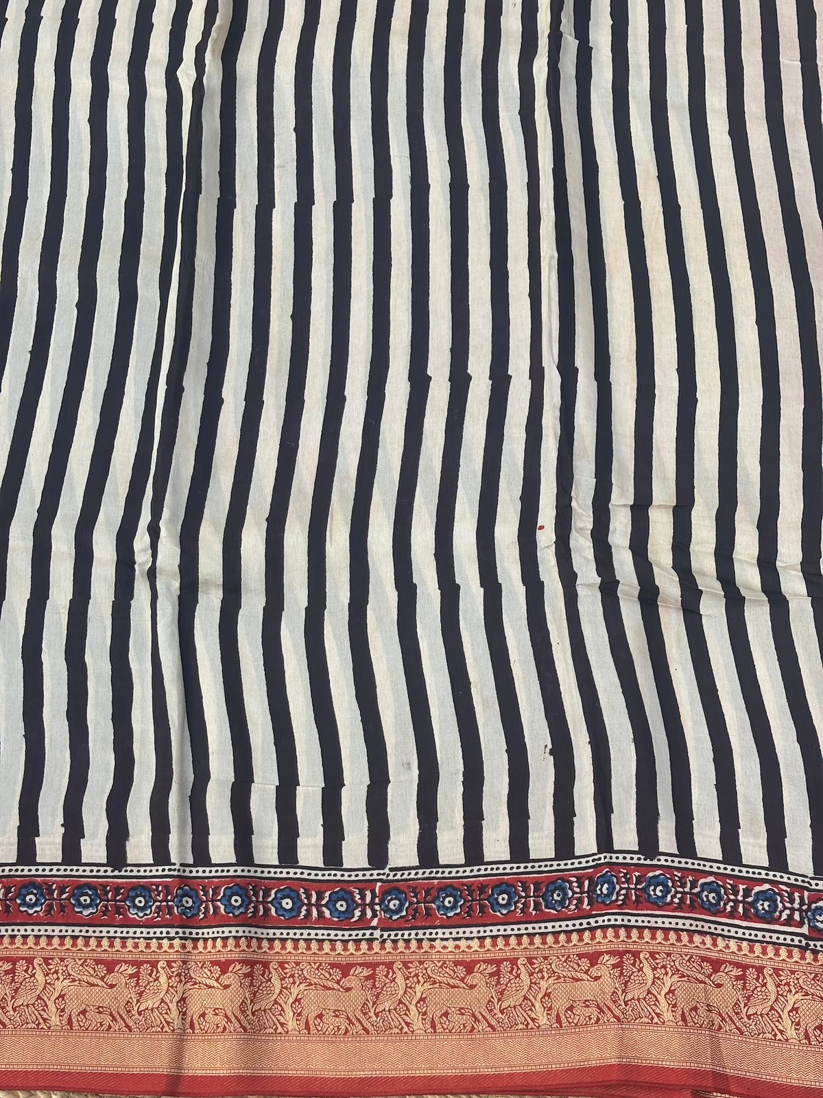 White n Black Ajrak Dola Silk Saree