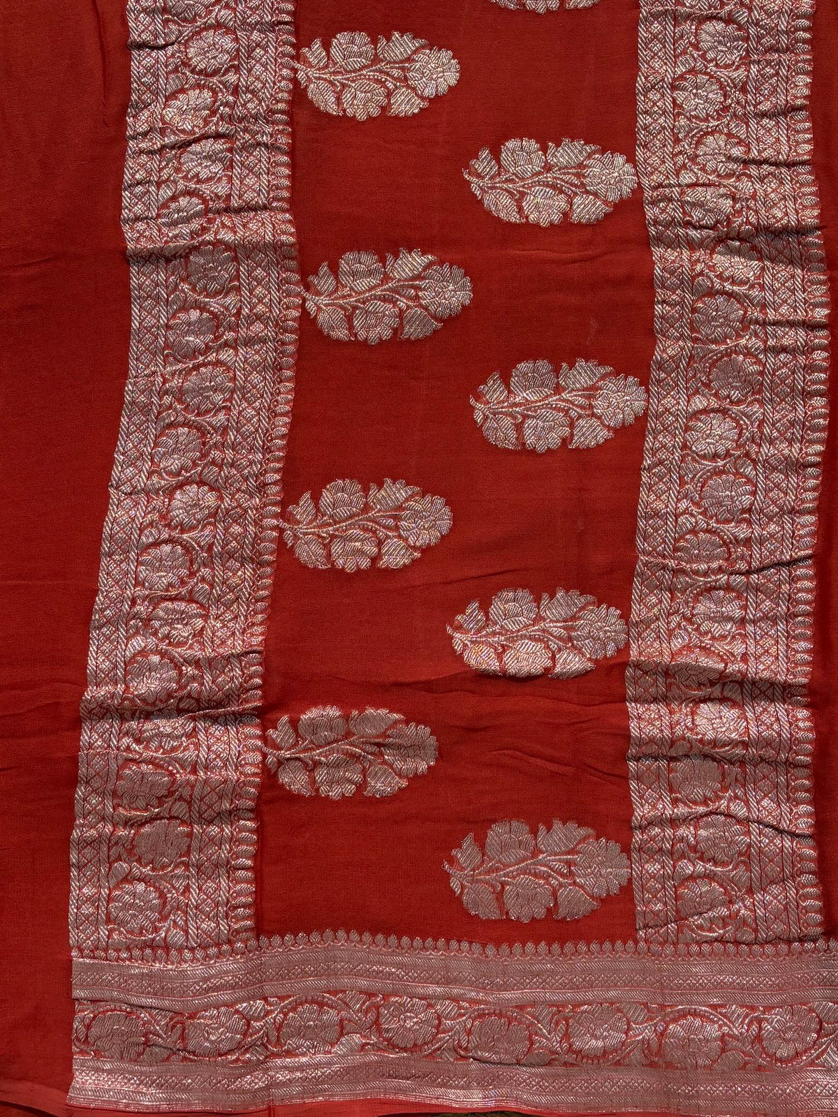 Rust Orange banarasi pure khadi chiffon
