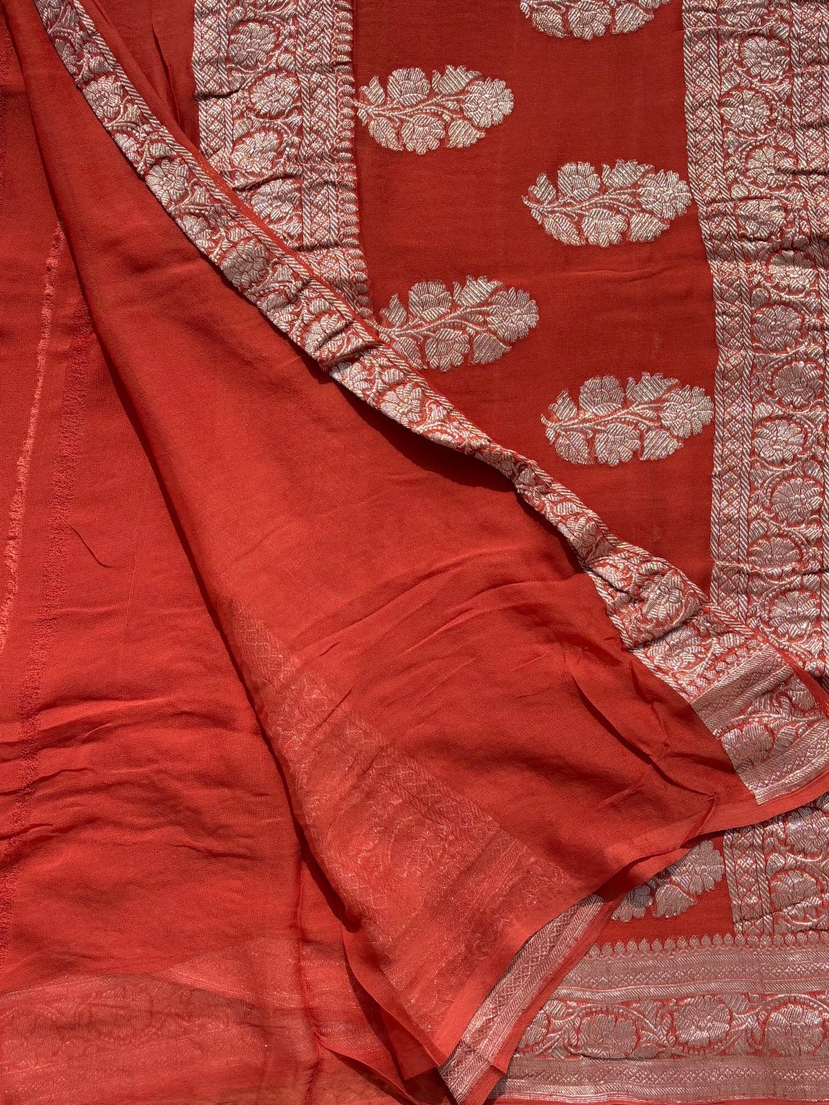 Rust Orange banarasi pure khadi chiffon