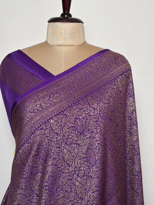 Purple Brocade Banarasi Chiffon silk saree