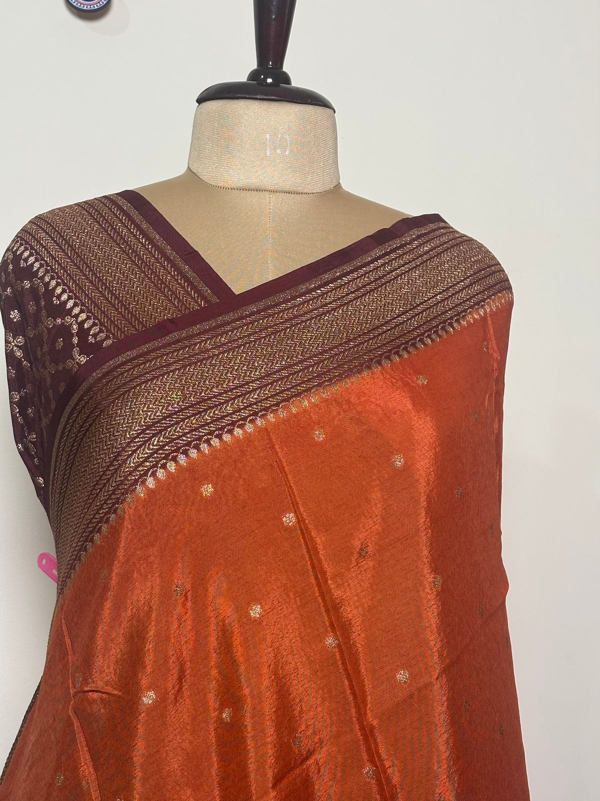 Rust Orange n Brown Banarasi Chiffon Saree