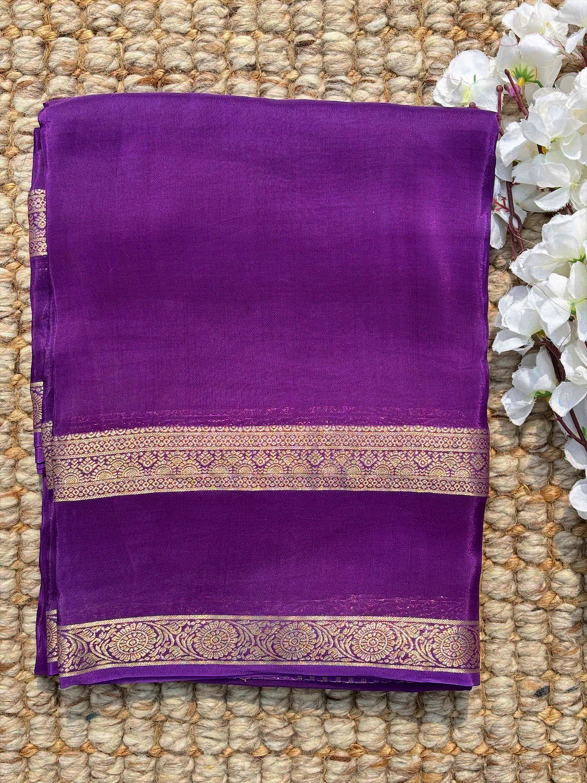 Purple Semi Crepe Gap Zari Saree