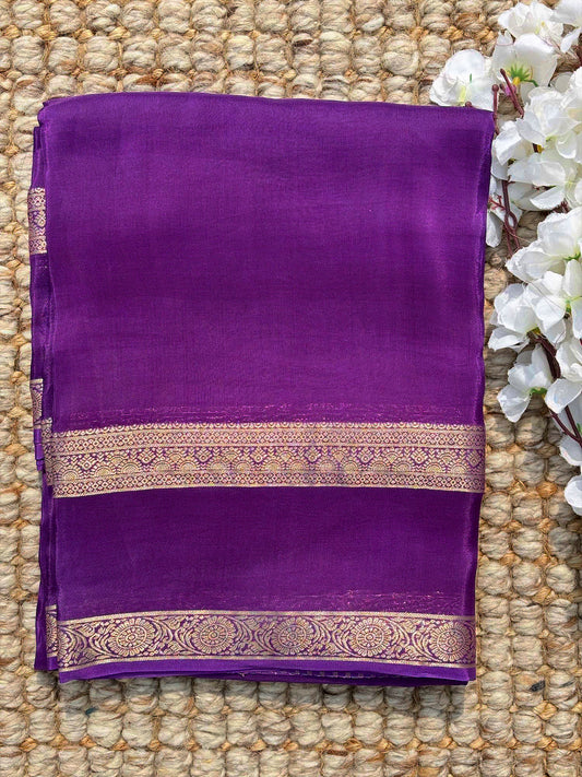 Purple Semi Crepe Gap Zari Saree