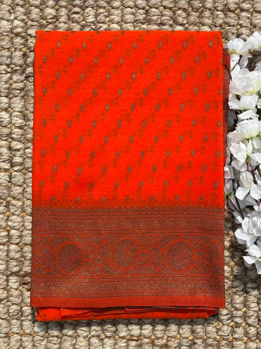 Orange Semi Kaddi Saree