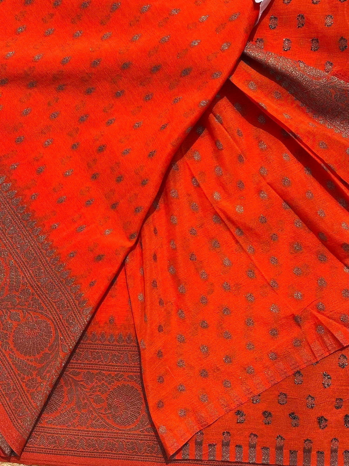 Orange Semi Kaddi Saree