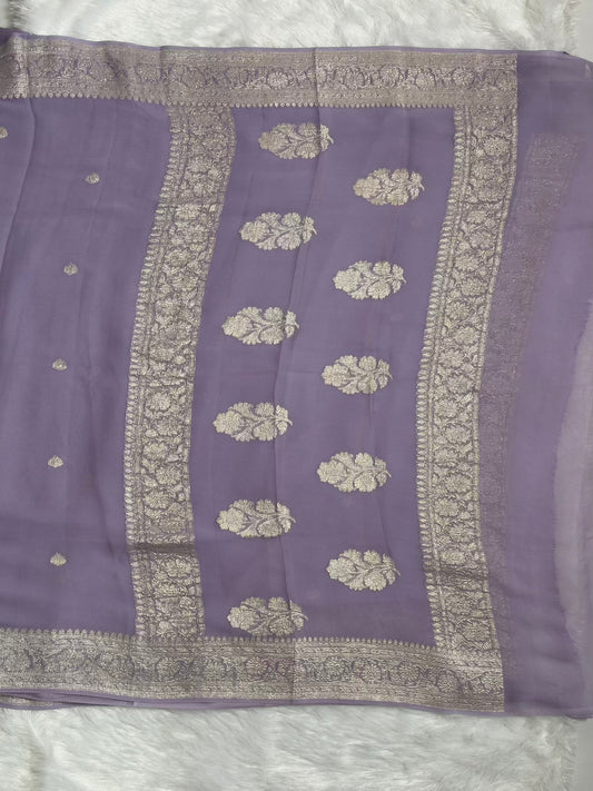 Lavender banarasi pure khadi chiffon