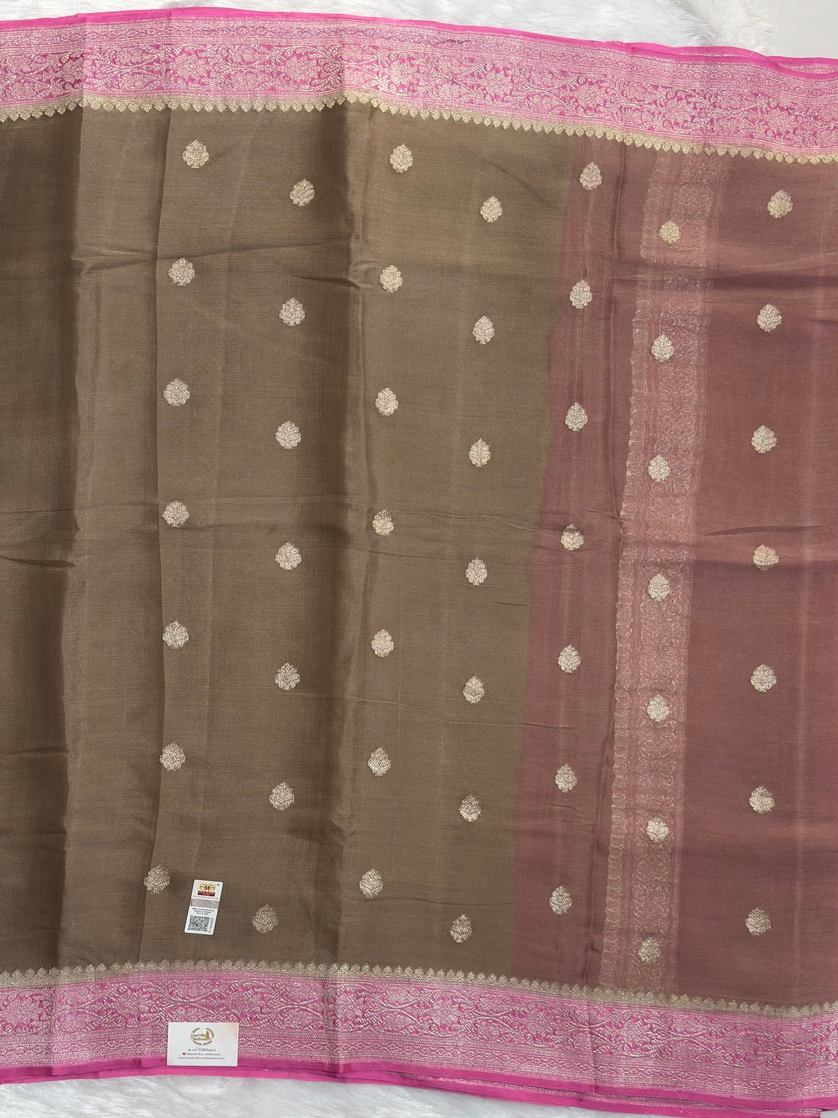 Mud Brown with Rose Pink banarasi pure khadi chiffon