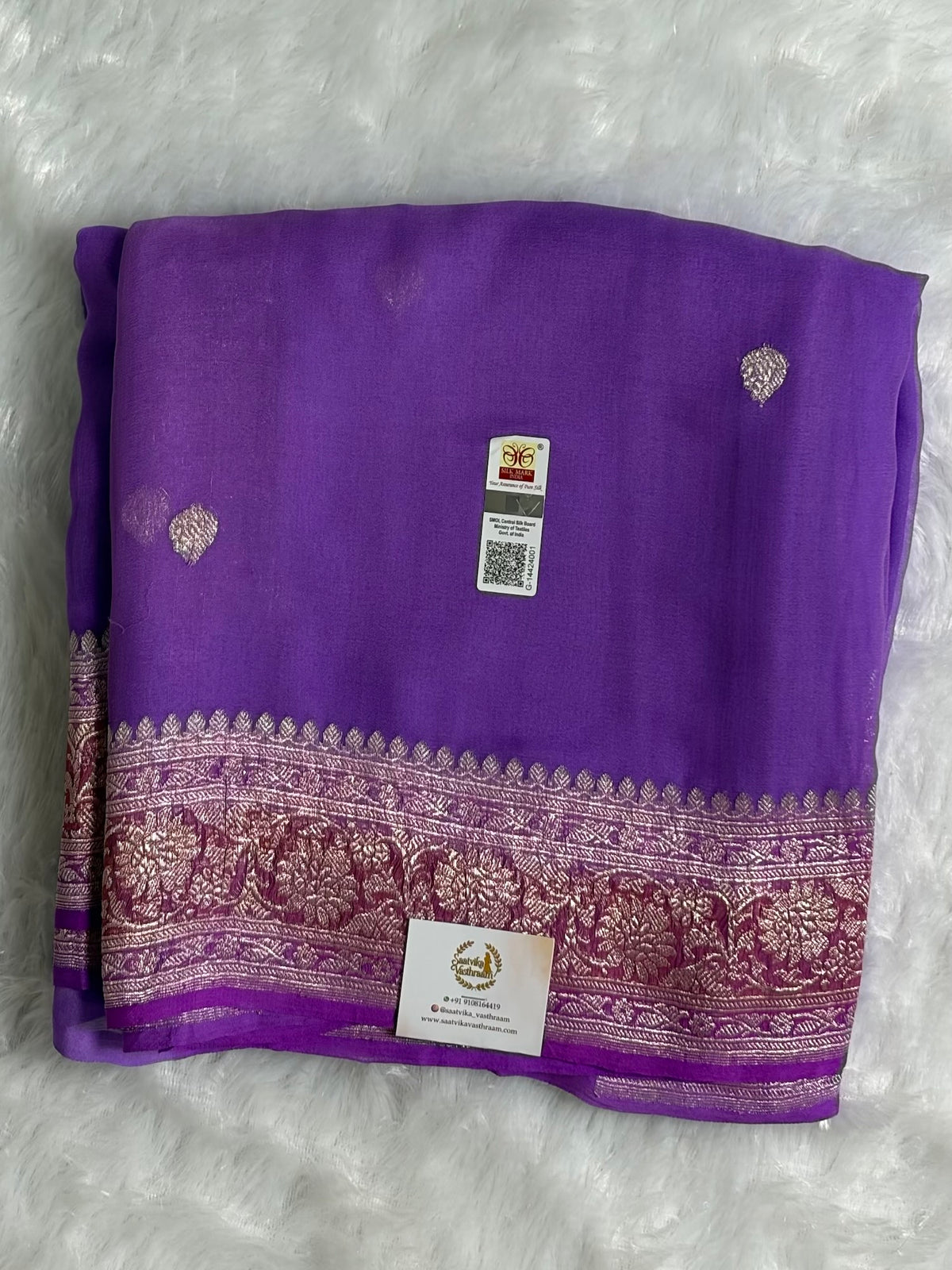 Purple with Maroon banarasi pure khadi chiffon