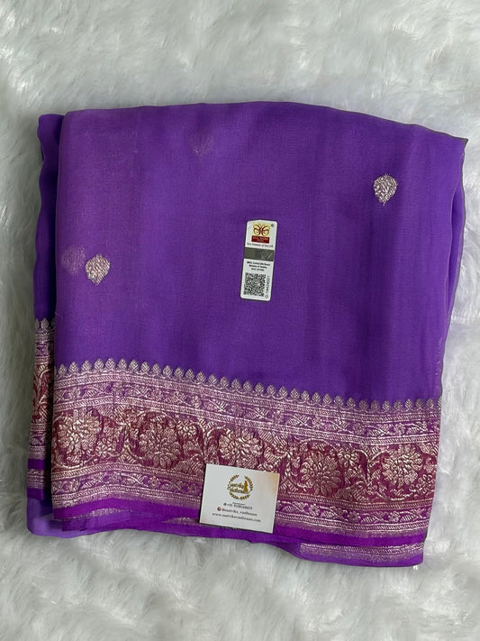 Purple with Maroon banarasi pure khadi chiffon