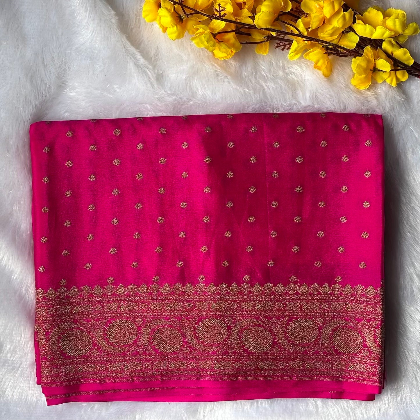 Rani pink pure Banarasi crepe silk saree