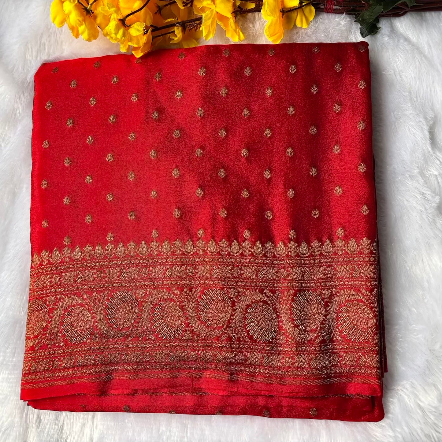 Red pure Banarasi crepe silk saree