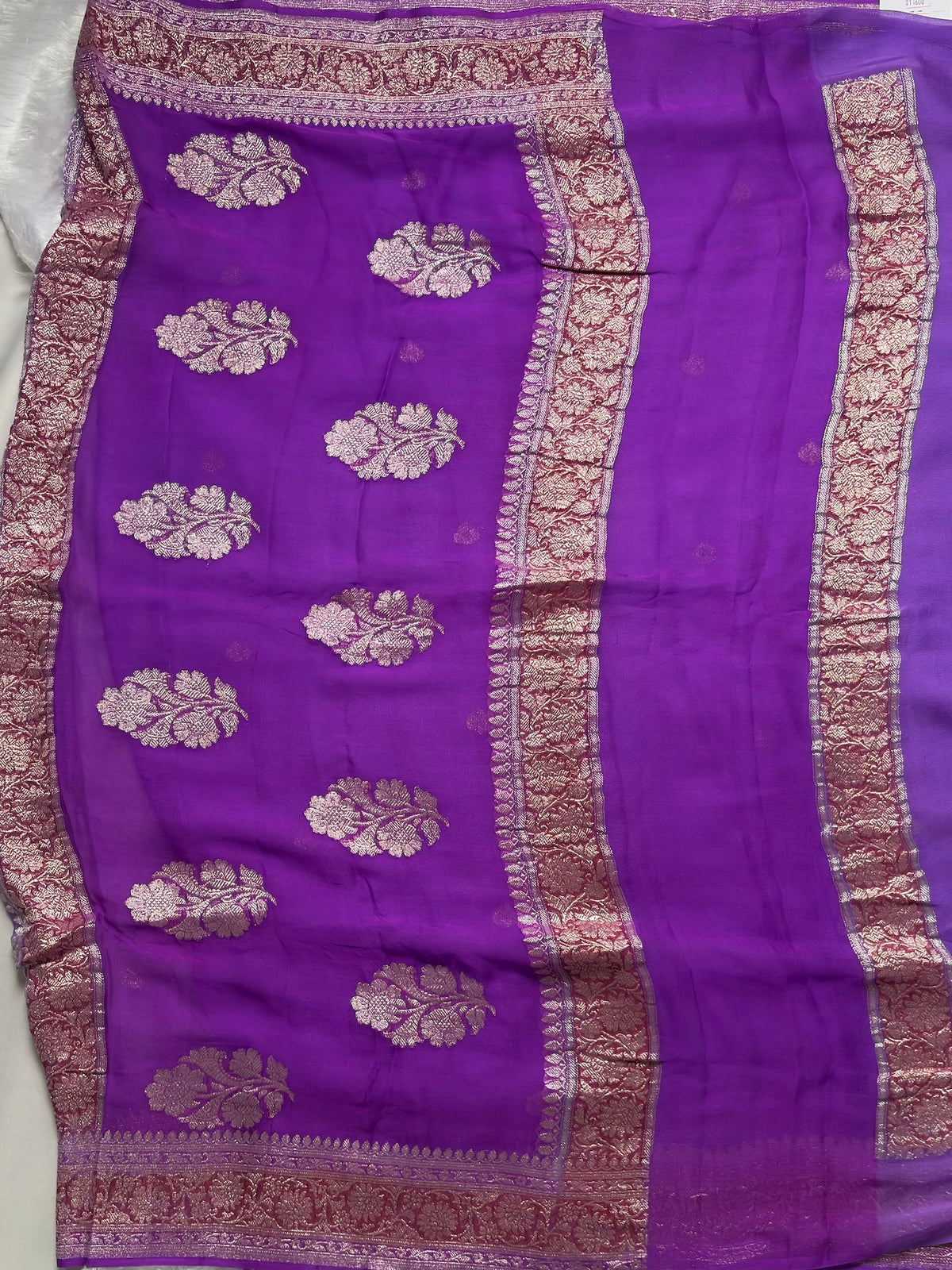Purple with Maroon banarasi pure khadi chiffon