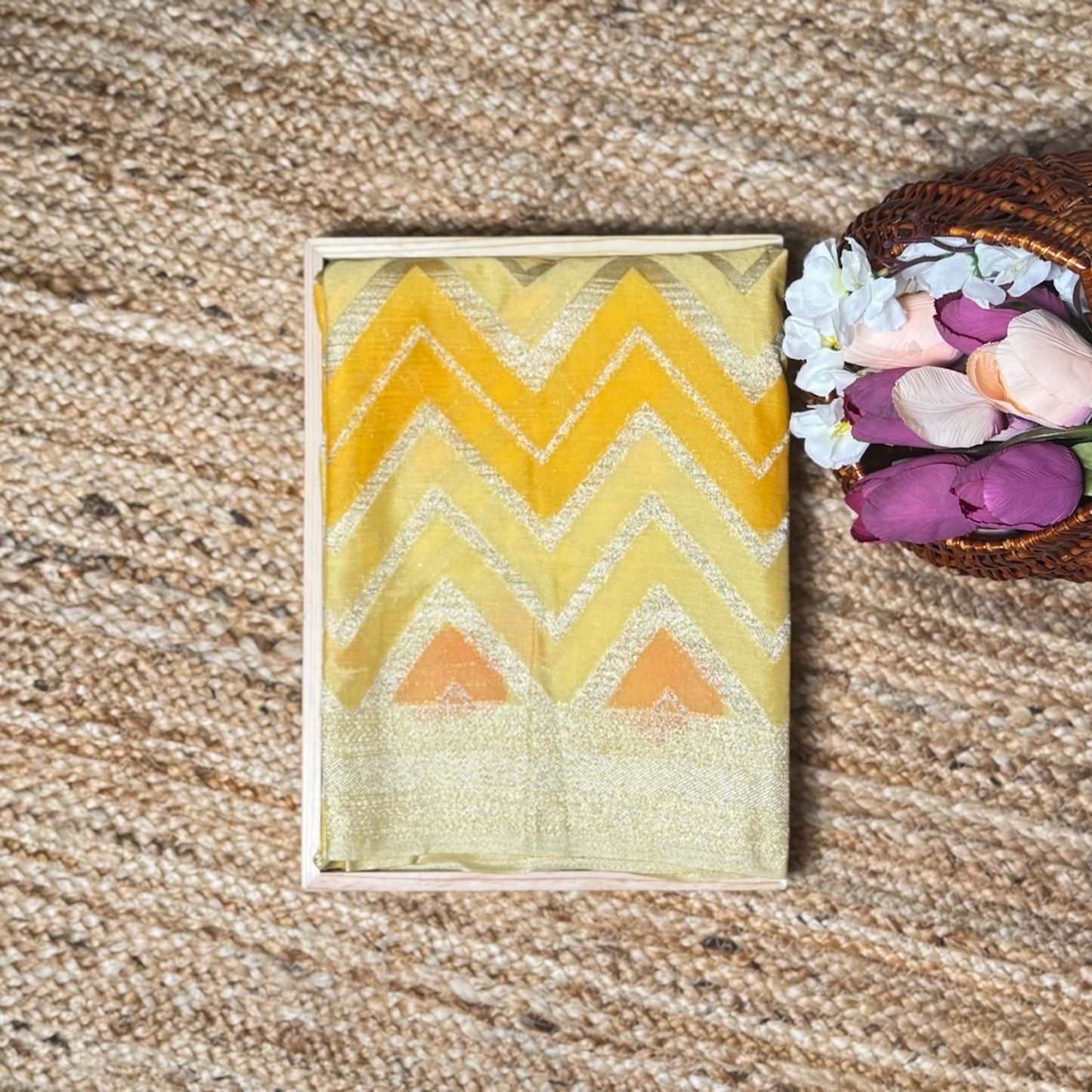 Yellow and Cream Khaddi Georgette Rangkat