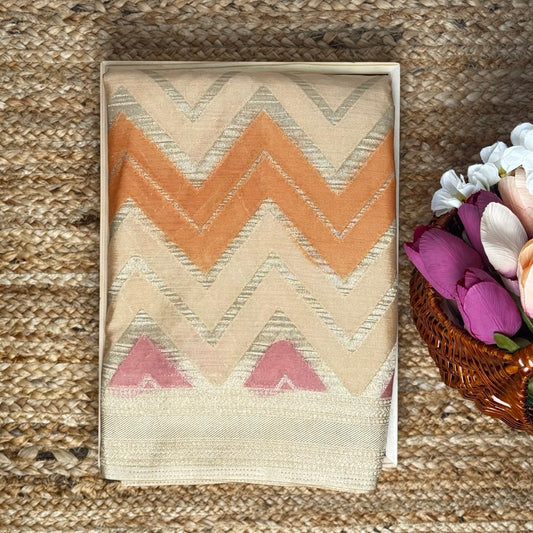 Cream and Orange  Khaddi Georgette Rangkat