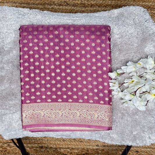 Mauve Kaddi viscose Banarasi Saree with Gold Zari Buttas