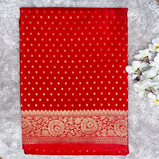 Red Russian Crepe Saree