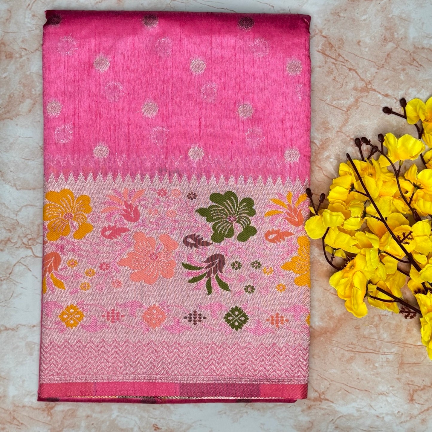 Baby Pink Semi Tussar Paithani border saree