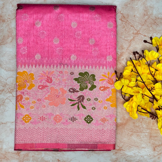 Baby Pink Semi Tussar Paithani border saree