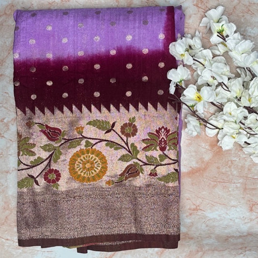 Lilac & Burgundy Semi Tussar Paithani border saree
