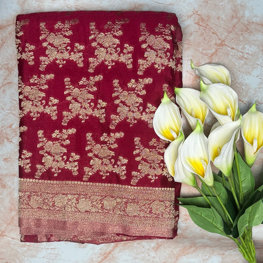 Maroon Crushed georgette sarees jaal pattern