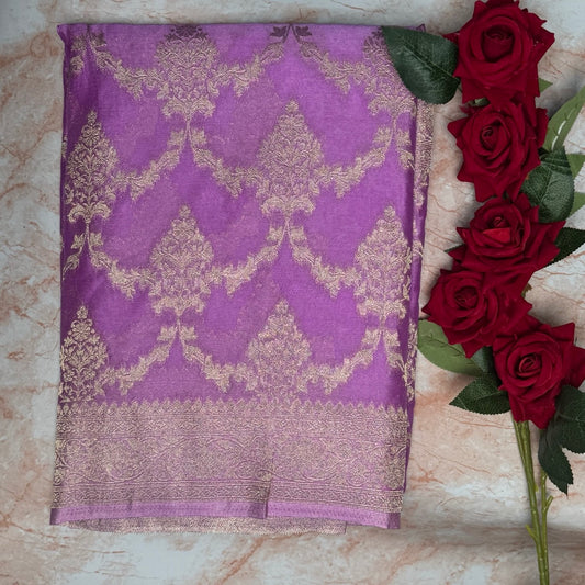 Lilac Crushed georgette sarees jaal pattern