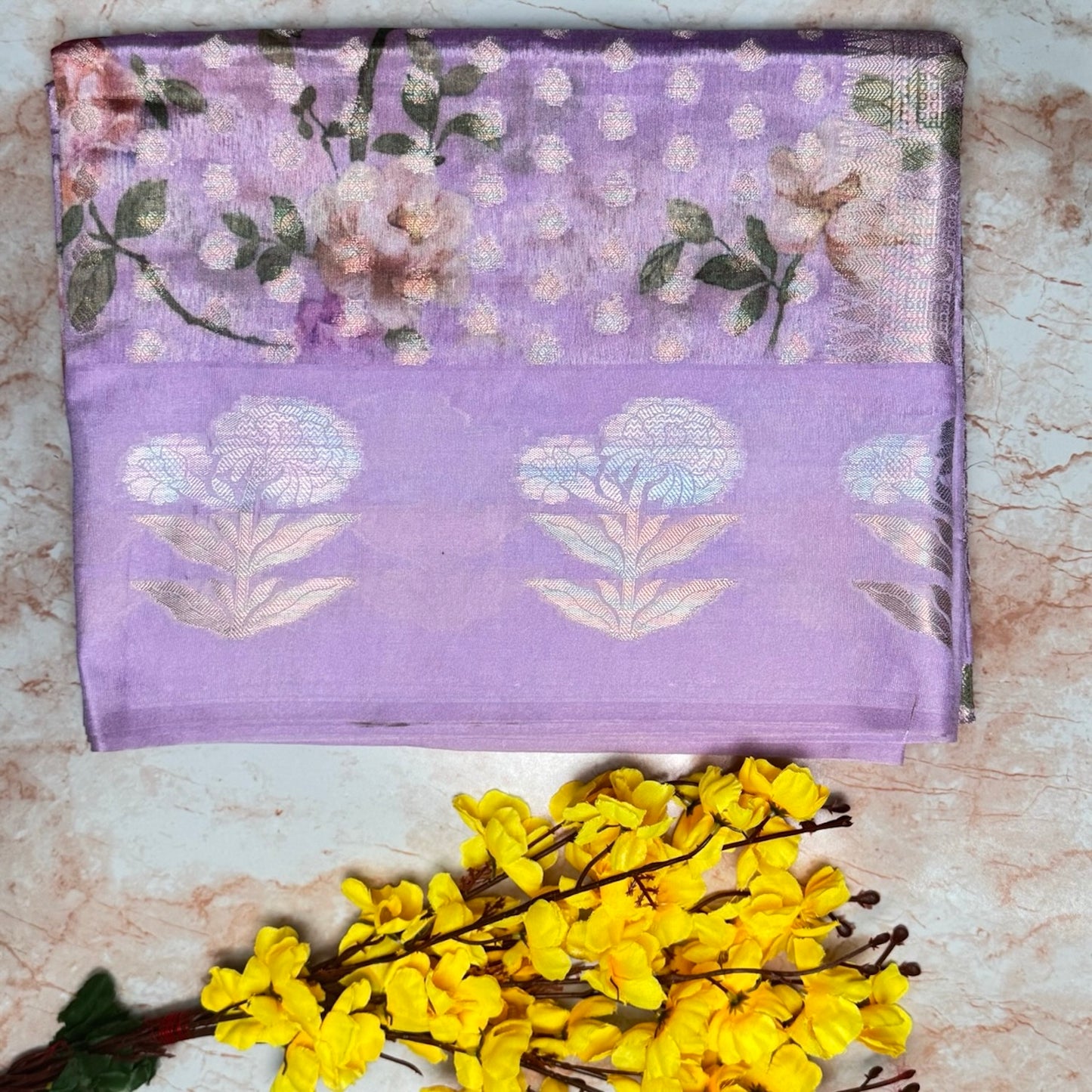 Lavender Raw Mango Digital print Saree
