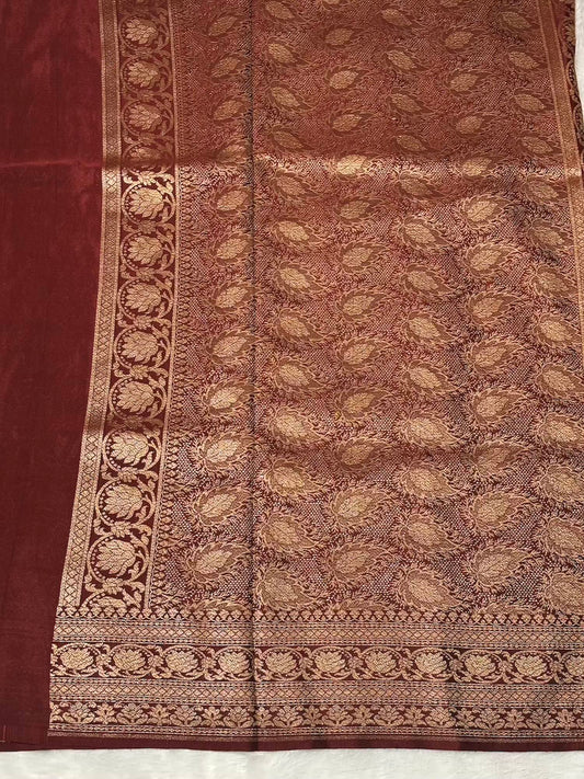 Rust Orange n Brown pure Banarasi crepe silk saree