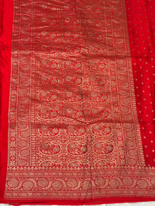Red pure Banarasi crepe silk saree