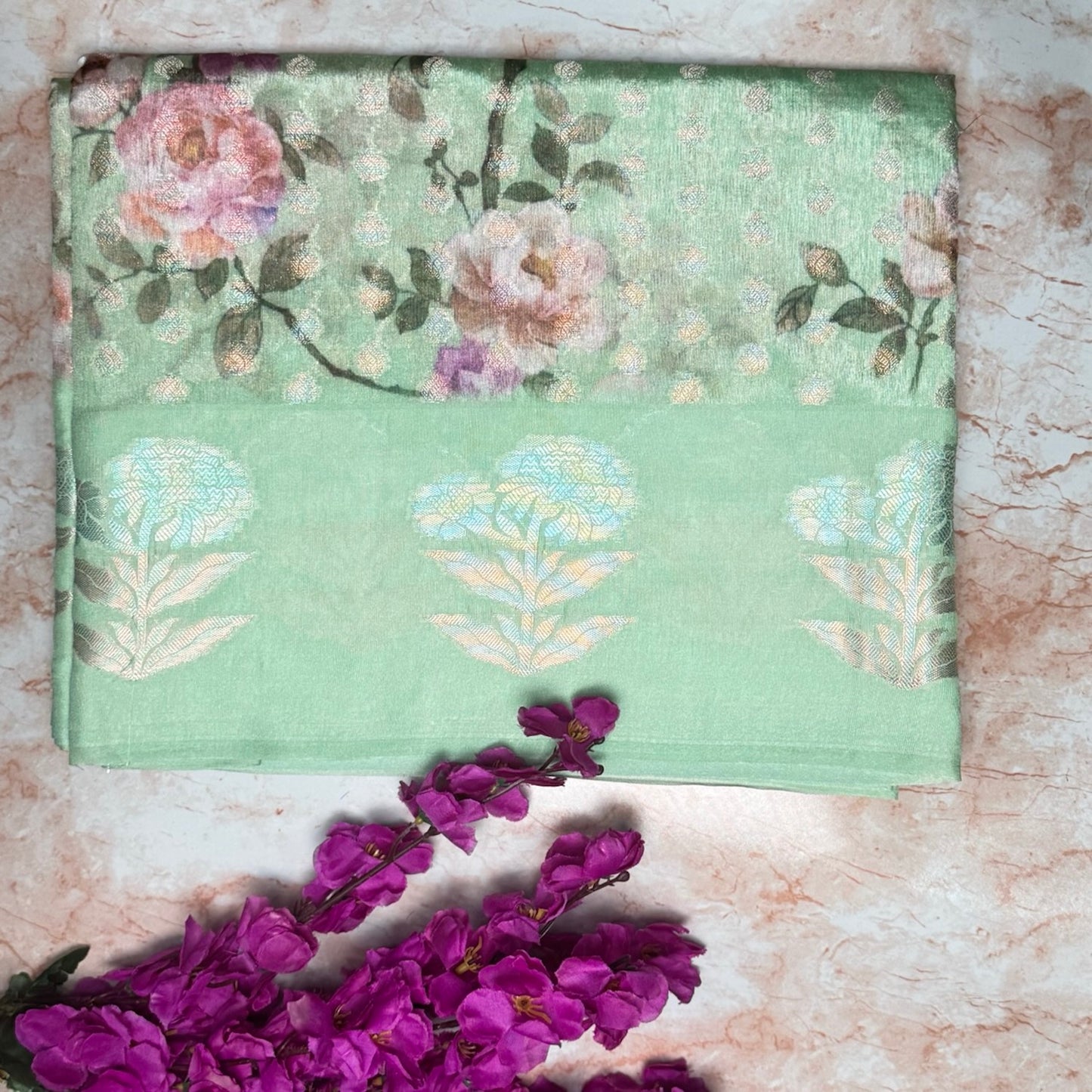 Sea Green Raw Mango Digital print Saree