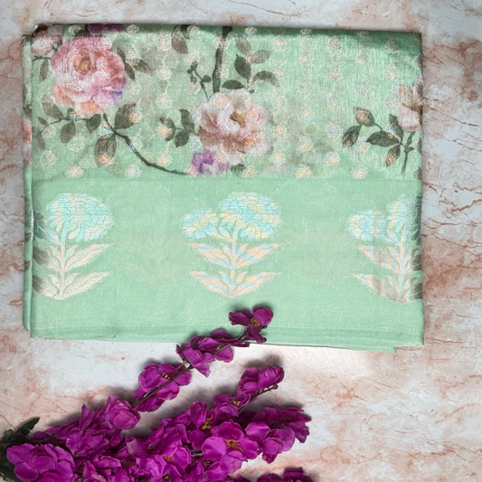 Sea Green Raw Mango Digital print Saree