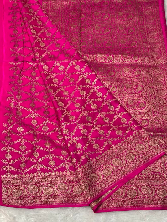 Rani pink pure Banarasi crepe silk saree