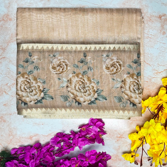 Warm Beige Semi Tussar Digital print Saree