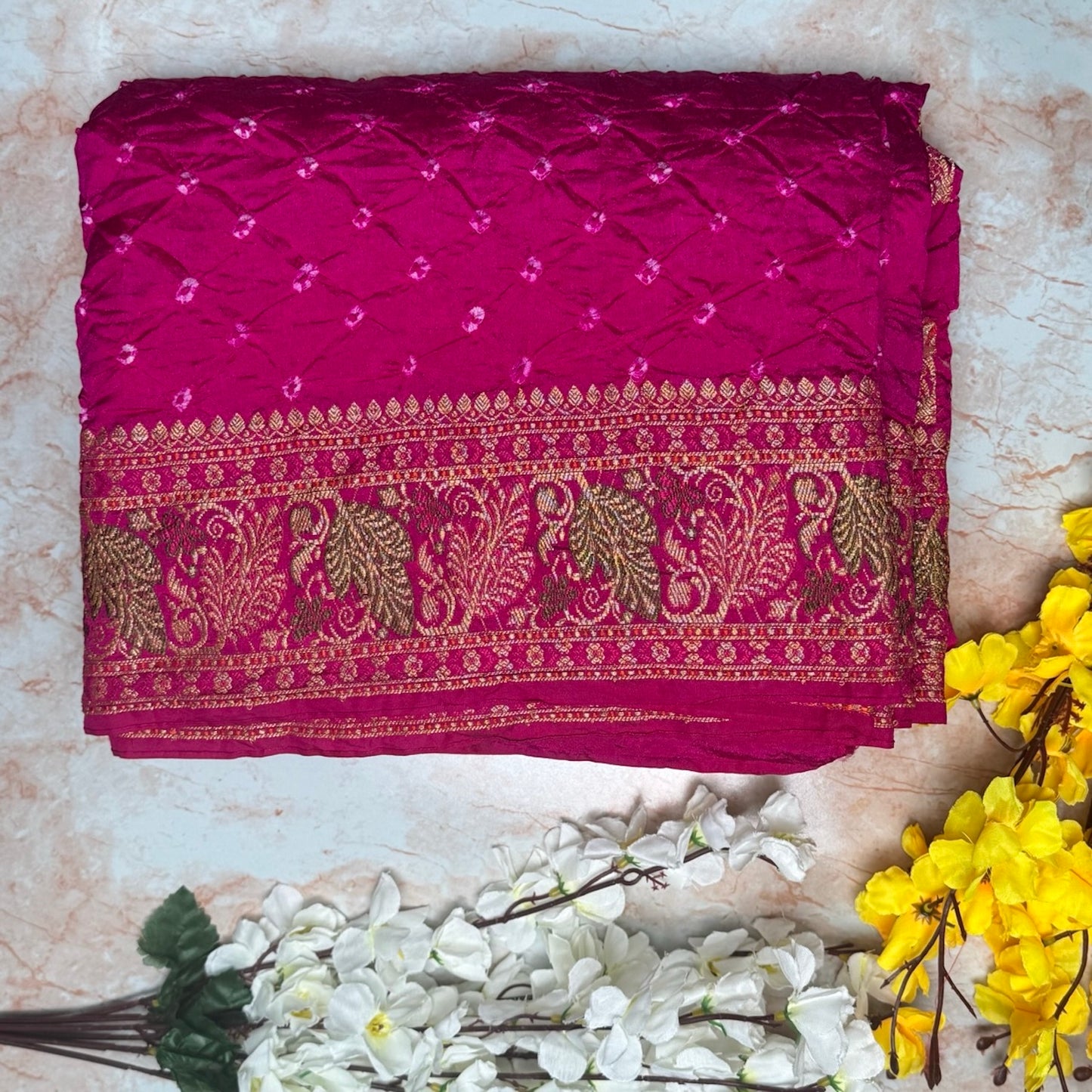 Pink Handmade Bandhej Saree