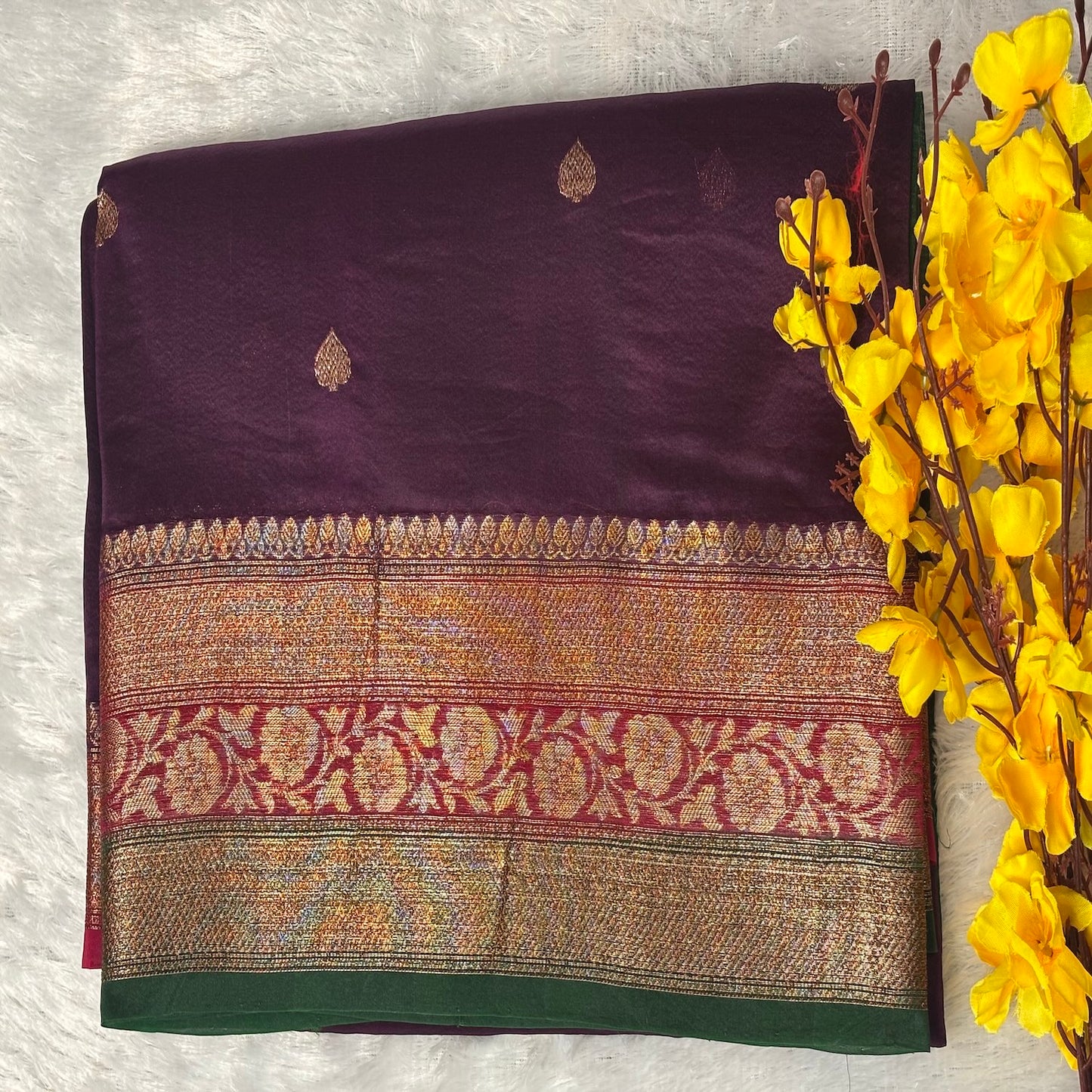 Dark purple Green n Red 3D pure kora organza silk saree