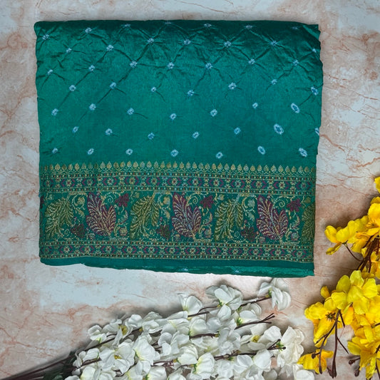 Peacock Green Handmade Bandhej Saree