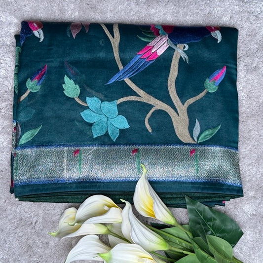 Bottle Green Tissue paithani Saree