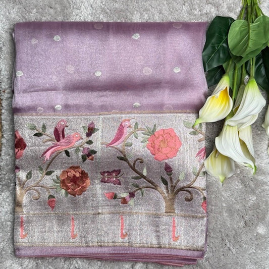 Lilac Tissue Paithani big border Saree – A Legacy of Handwoven Heritage