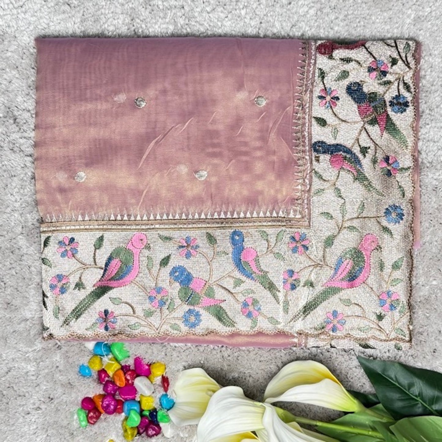 Pastel Pink tissue polka dots saree