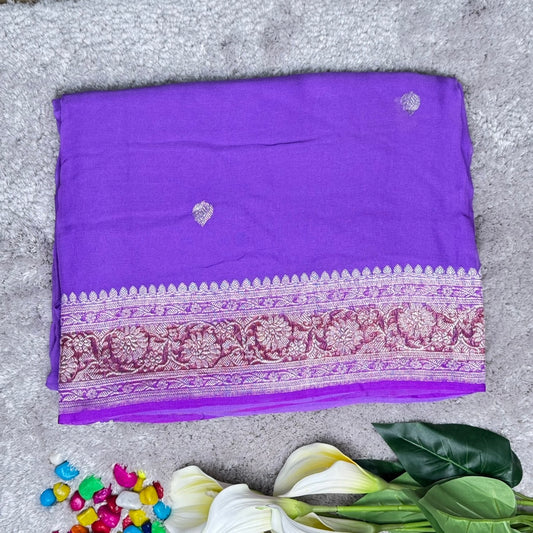 Purple with Maroon Banarasi pure chiffon saree